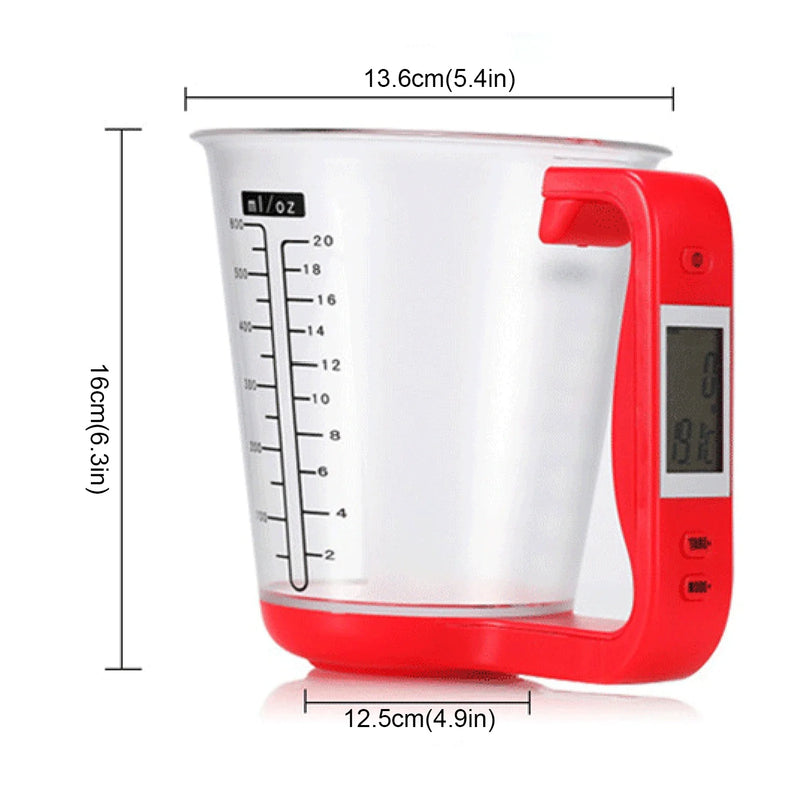 Copo Medidor INTELIGENTE 3 em 1  a bateria, Mede Peso, Volume e Temperatura