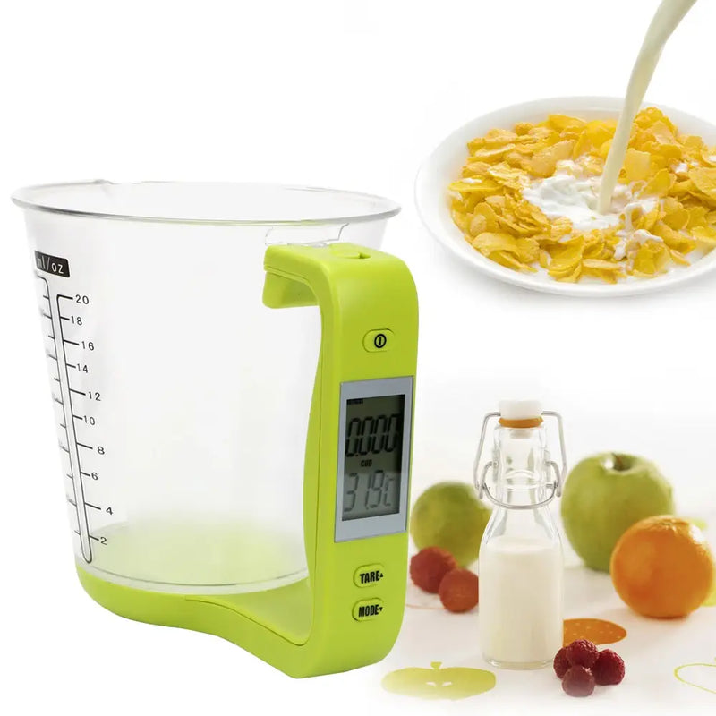 Copo Medidor INTELIGENTE 3 em 1  a bateria, Mede Peso, Volume e Temperatura